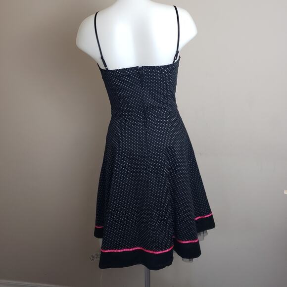 VTG Y2K Rockabilly Pinup Girl Polka Dot Dress Ruby Rox Black Retro Babydoll Sz 7 - Picture 2 of 12
